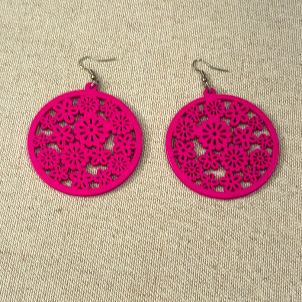 Festive, Fun Pink round Earrings